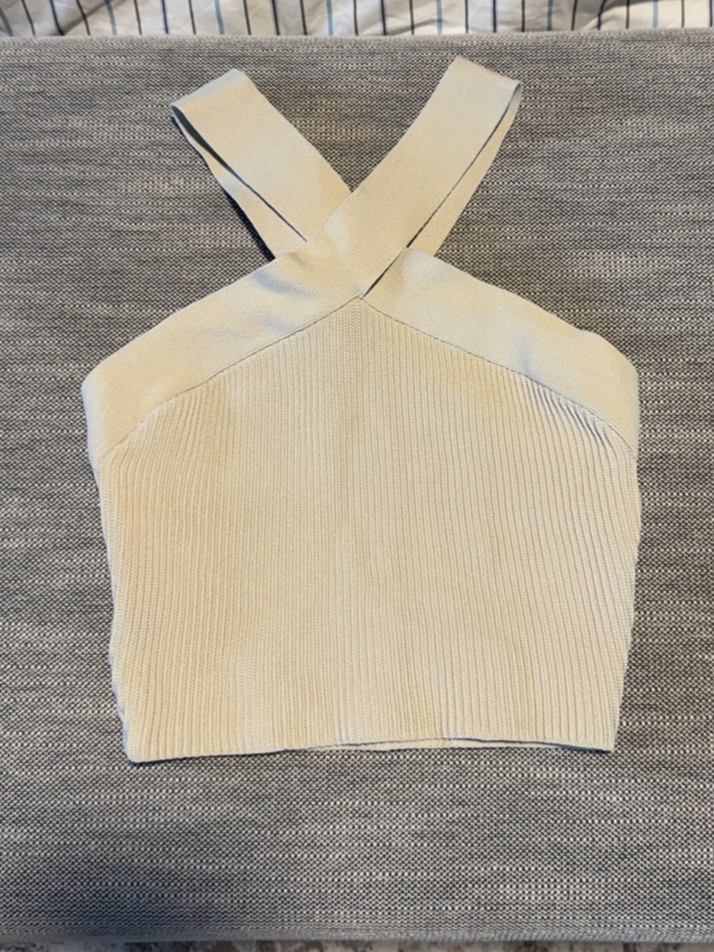 Babaton Cream Cross-Back Knit Halter Crop Top